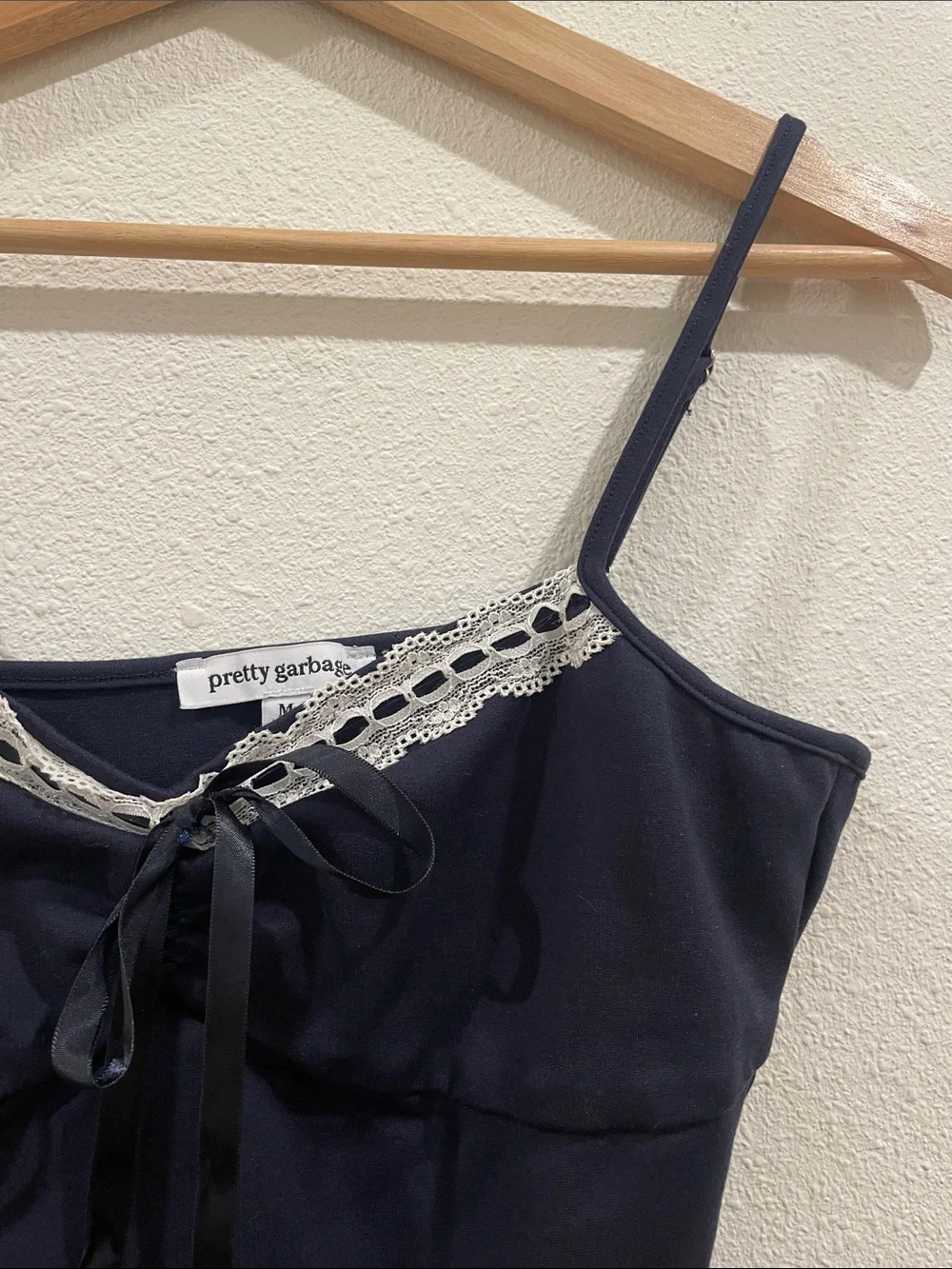 Pretty Garbage Lace Trim Cami and Skirt Matching Set Navy Blue Bows Romantic M